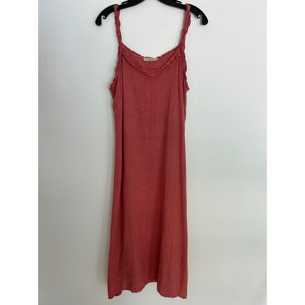 Francesca Bettini Italy Rose Linen Ruffle Midi Dress Sleeveless 19A1589 Small
